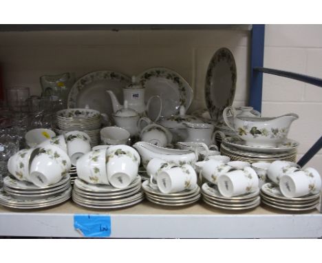A ROYAL DOULTON LARCHMONT PATTERN DINNER SERVICE, includes tea pot, coffee pot, covered tureens, etc (over 100 pieces)