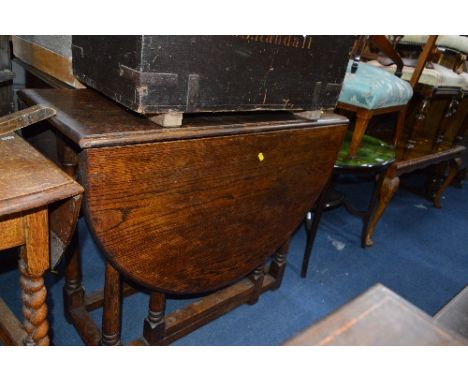 AN OAK GATE LEG TABLE, and a mahogany occasional table with painted top (2)