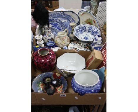 TWO BOXES OF CERAMICS, SUNDRIES ETC, including a Bretby vase, Royal Doulton bowl, Copeland Spode's Italian wares, Staunton ch