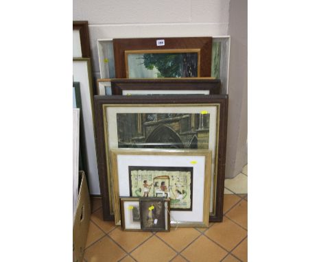 PICTURES AND PRINTS, ten various paintings and prints including oil on canvas of Singapore 19th Century topographical engravi