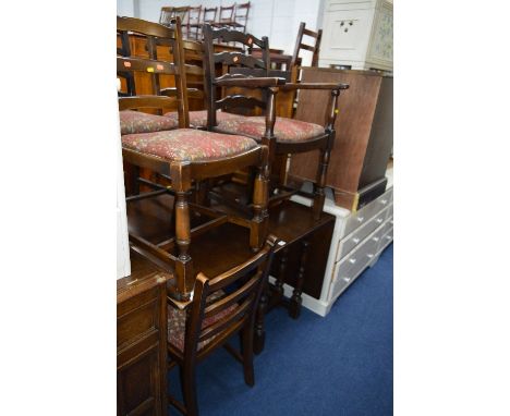 AN OAK GATE LEG TABLE, and six chairs including one carver (7)