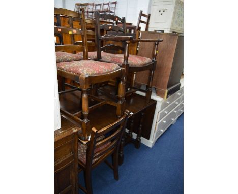 AN OAK GATE LEG TABLE, and six chairs including one carver (7)