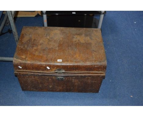 A TIN TRUNK, including two shoe lasts etc (5)