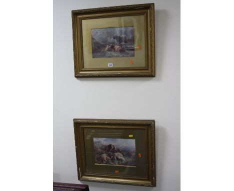 AFTER W. PEARSON, a pair of colour prints, sheep and cattle in mountainous landscapes, gilt mounts and frames, print 20cm x 3