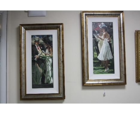 AFTER SHEREE VALENTINE DAINES 'STUDYING FORM' AND 'RACE DAY RENDEZVOUS', a pair of limited edition hand enhanced canvas artis