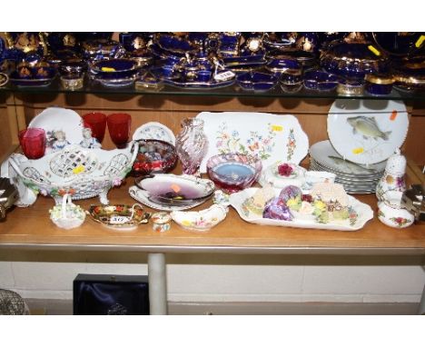 VARIOUS GLASS AND CERAMICS, to include Royal Crown Derby '1128' gold banded trinket, Caithness, Coalport, continental sifter,