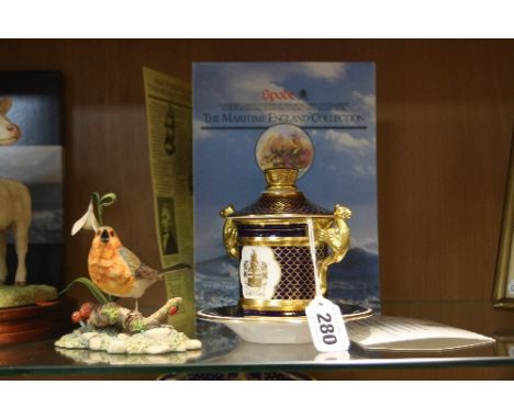 A BOXED LIMITED EDITION SPODE SHIPWRIGHTS COVERED CUP FROM MARITIME ENGLAND COLLECTION, No 122/500, with certificate and leaf