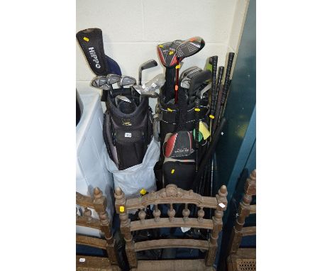 TWO GOLF BAGS, clubs and trolley, makes including Ping, Calloway, Dunlop etc