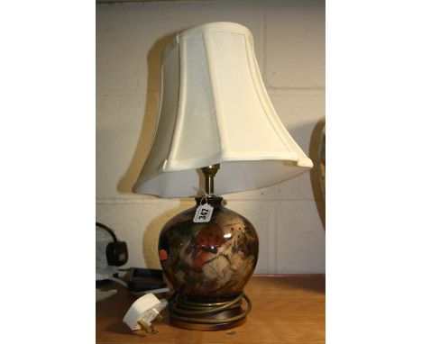 A COBRIDGE STONEWARE LAMP BASE, 'Lascaux' pattern, by Rachel Bishop, depicting outlines of animals on multi-coloured ground, 