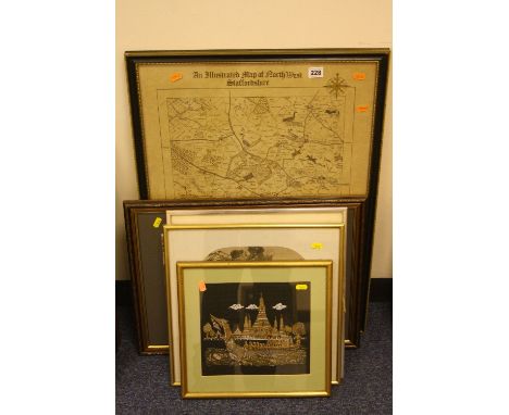 A 1970'S ILLUSTRATED MAP OF NORTH WEST STAFFORDSHIRE, together with a black and white photographic print of Stafford and a pr