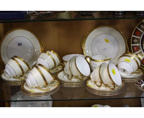 ROYAL DOULTON TEA WARES 'The Agincourt' H4886, to include two cake plates, milk jug, sugar bowl, twelve cups, twelve saucers 