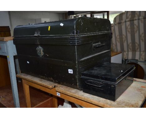 A METAL TRUNK AND A DEED BOX (2)