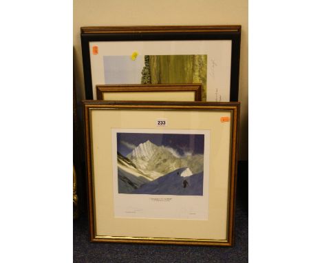 AFTER GARY BLYTHE, 'CONQUEST OF EVEREST', a limited edition print 527/950, signed by the artist and Sir Edmund Hillary, 28cm 