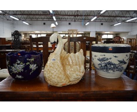 A GLAZED CERAMIC SWAN PLANTER, Mintons Arcadia planter and another planter (sd) (3)