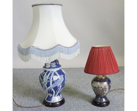 A pottery table lamp, 73cm tall, together with another smaller