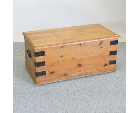 A pine and metal bound trunk, 82cm