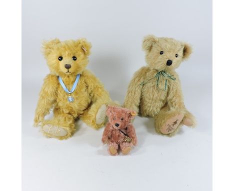 A Dean's 15th anniversary teddy bear, 40cm tall, together with a Golden Jubilee, boxed and another smaller, boxed