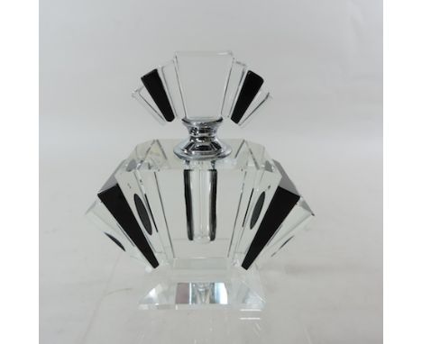 An Art Deco style black glass scent bottle, 12cm tall