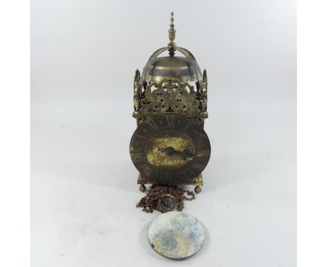 A reproduction brass lantern clock, 38cm high