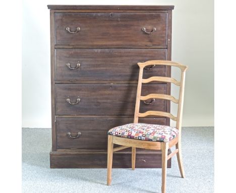 A late Victorian linen press chest, with hinged drawers, 107cm, together with a ladder back dining chair