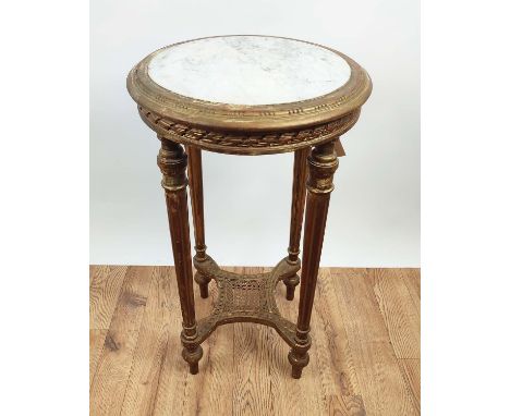 LAMP TABLE, giltwood base with circular marble top, 78cm H x 46cm W. 