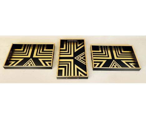 COCKTAIL TRAYS, a set of three, 5cm high, 40cm wide, 25cm deep, Art Deco style design. (3) 