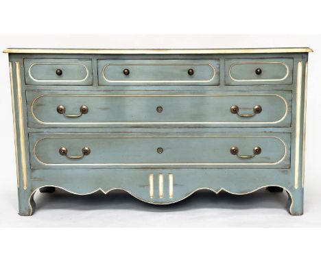 COMMODE BY GRANGE, French Provincial Directoire style with French grey and cream paintwork, three short and two long drawers,