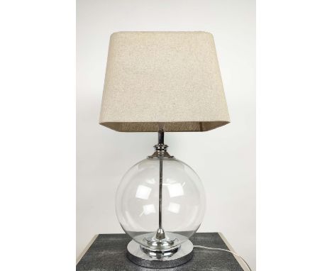 TABLE LAMP, polished metal and glass, with shade, 73.5cm H. 