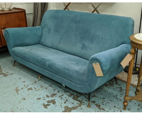 SOFA, 1950's Italian style, blue fabric upholstered, 195cm W approx. 