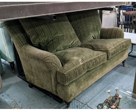 SOFA, green velvet striped, 165cm W x 90cm H. 