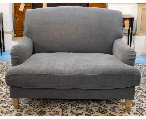 SNUGGLER CHAIR/SOFA, 90cm H x 128cm, Howard style in grey fabric, labeled Neptune. 