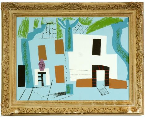 AFTER PABLO PICASSO, Maisons A Ceret, Pyrenees Orientales south France, quadrichrome, vintage French frame45.5  x 66 cm. 