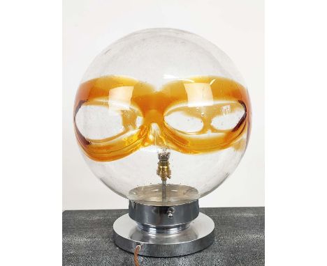 TABLE LAMP, globular glass shade, on later chrome base , 43cm H. 