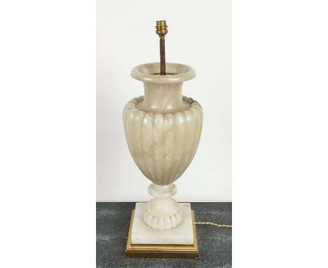 SIDE LAMP, in the form of an alabaster urn on a brass base, 67cm tall including stem, no shade. 