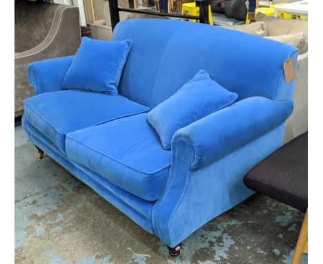 WESLEY BARRELL SOFA, with blue velvet upholstery, 169cm W x 108cm D x 191cm H. 