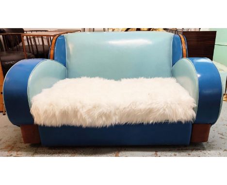 SOFA, vintage Art Deco in a later vinyl and faux fur upholstery, 146cm W. 