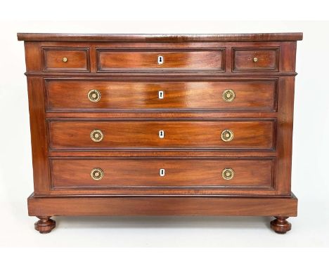 HALL COMMODE, 19th century figured mahogany of adapted shallow proportions with three short and three long drawers, 118cm x 8