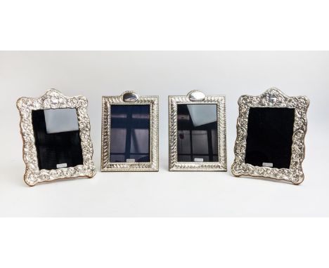 PHOTO FRAMES, two pairs, each bearing "hallmarked silver made in England" stickers, 20cm H x 14cm W. (4) 