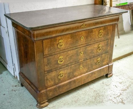 COMMODE, 92cm H x 128cm x 61cm, Louis Philippe mahogany with grey marble top above five drawers. 