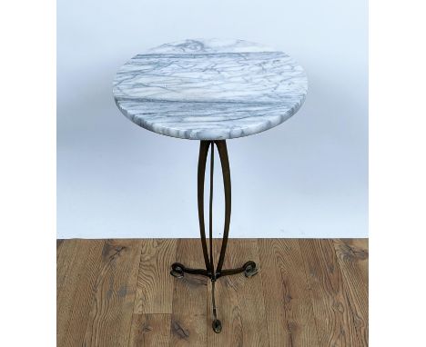 SIDE TABLE, 62cm H x 38cm diam, Art Nouveau style base, marble top. 