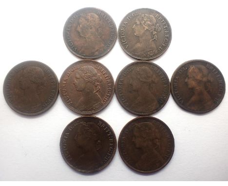 Eight Bun Head Victorian farthings. P&amp;P Group 0 (£5+VAT for the first lot and £1+VAT for subsequent lots) 