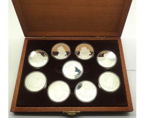 Set of five 9 Queens of The British Isles sterling silver medals. P&amp;P Group 0 (£5+VAT for the first lot and £1+VAT for su