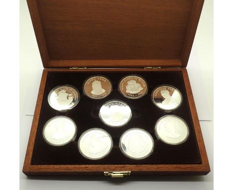 Set of five 9 Queens of The British Isles sterling silver medals. P&amp;P Group 0 (£5+VAT for the first lot and £1+VAT for su
