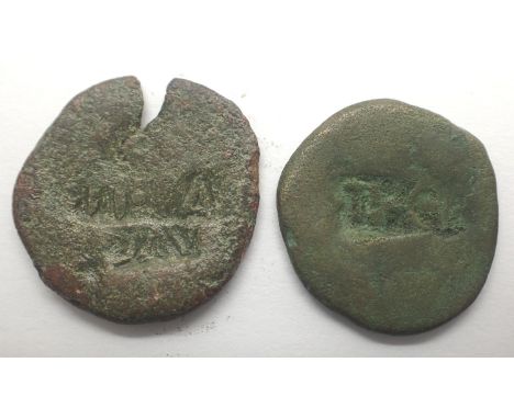 Two Roman counters, stamped AS. P&amp;P Group 0 (£5+VAT for the first lot and £1+VAT for subsequent lots) 