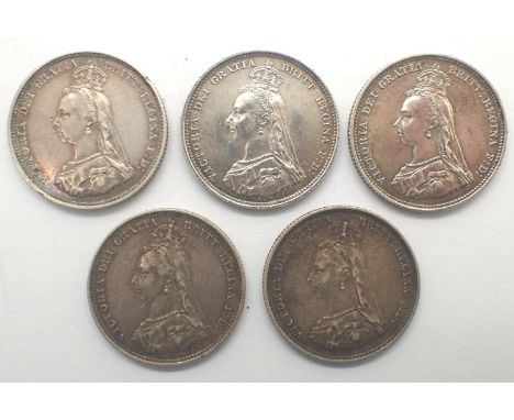Collection of Silver Jubilee head Queen Victoria shillings. P&amp;P Group 0 (£5+VAT for the first lot and £1+VAT for subseque