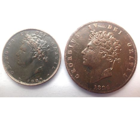 Copper half penny and farthing of George IV, both 1826. P&amp;P Group 0 (£5+VAT for the first lot and £1+VAT for subsequent l