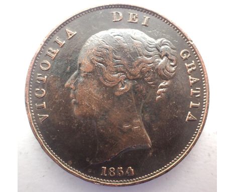 1854 copper penny of Queen Victoria. P&amp;P Group 0 (£5+VAT for the first lot and £1+VAT for subsequent lots) 