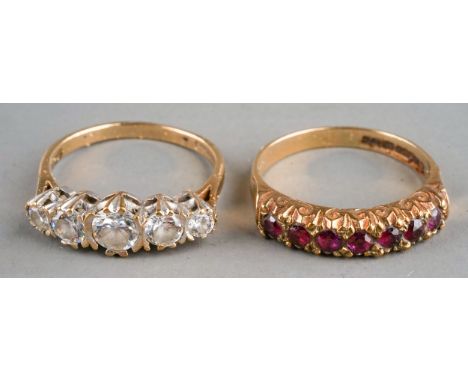 A 9ct yellow gold and garnet seven-stone ring, size P1/2, gross weight approx 2.7g; together with a 9ct gold and five white s