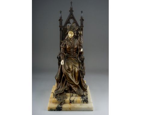 Georges Omerth - Antique Chryselephantine Bronze of a medieval lady by Georges Omerth.  Carved ivory face and hands, mounted 