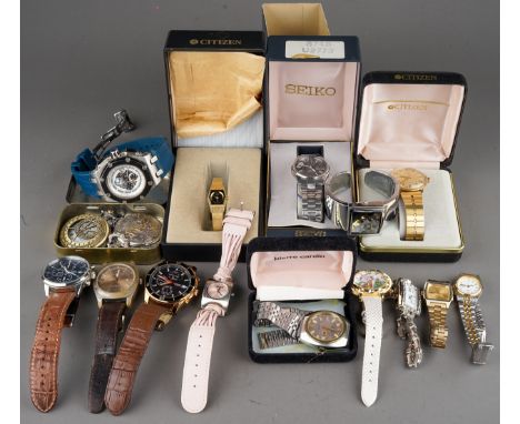 A bag of assorted gents and ladies wristwatches, mostly quartz movement, including a gents gold plated Timex, a Lorus Chronog